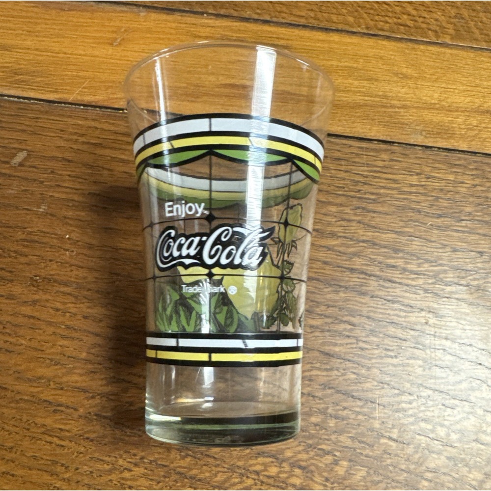 Coca Cola Yellow Rose Stain Glass Beverage Flair Style 5.5" Vintage 70/80's
